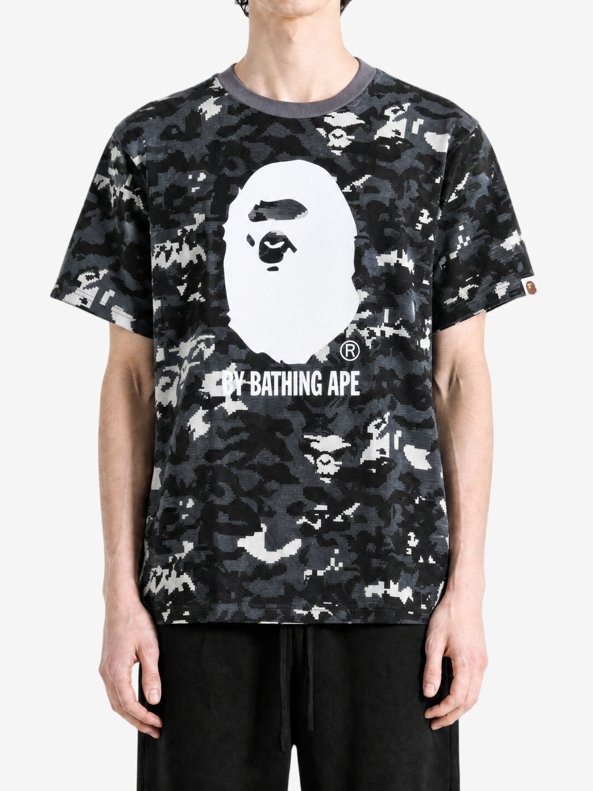 Black t-shirt, full body view