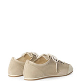 Tan shoes, back view