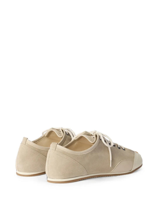 Tan shoes, back view