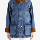 Blue jacket worn by a person, showing the jacket fit