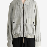 Grey jacket worn by a person, showing the jacket fit