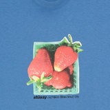 Close up of blue t-shirt, showing texture of the cotton fabric