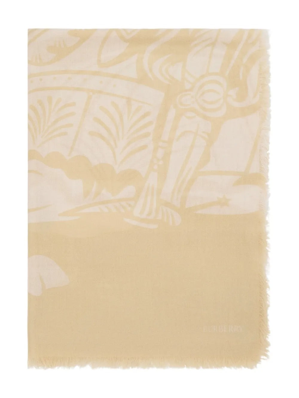 Close up of tan scarf, showing texture of the wool fabric