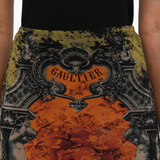 Close up of black skirt,showing texture of the polyamide fabric.