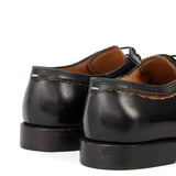 Close up of black shoes, showing texture of the leather fabric