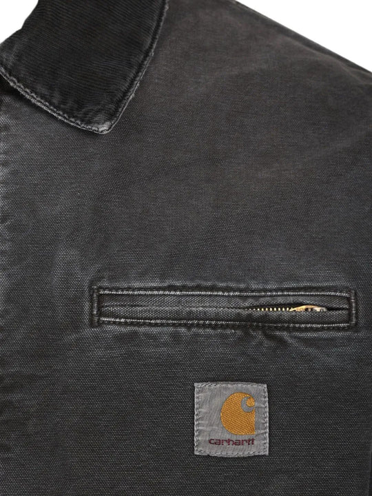 Close up of Black jacket, showing texture of the 100% cotton fabric