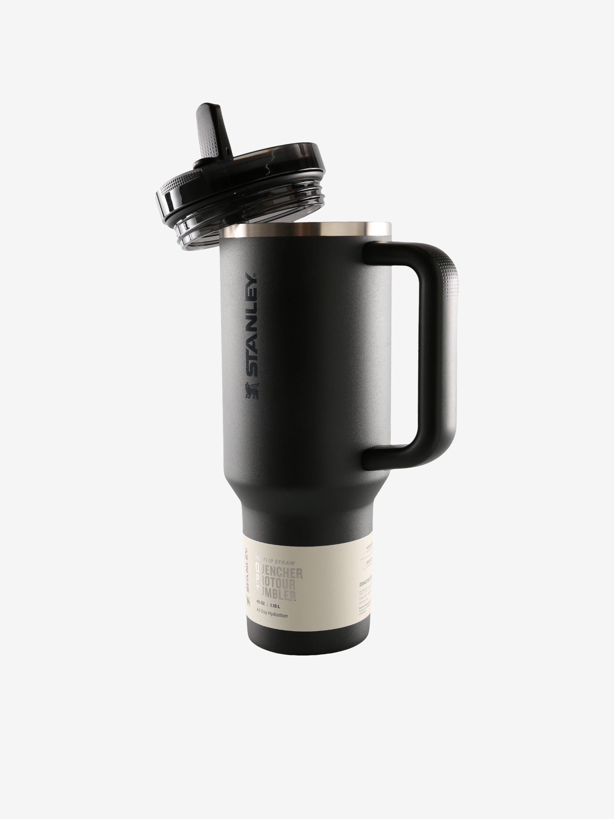 Black tumbler, side view