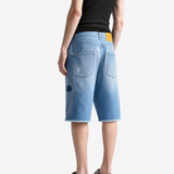 Blue shorts worn by a person, showing the shorts fit