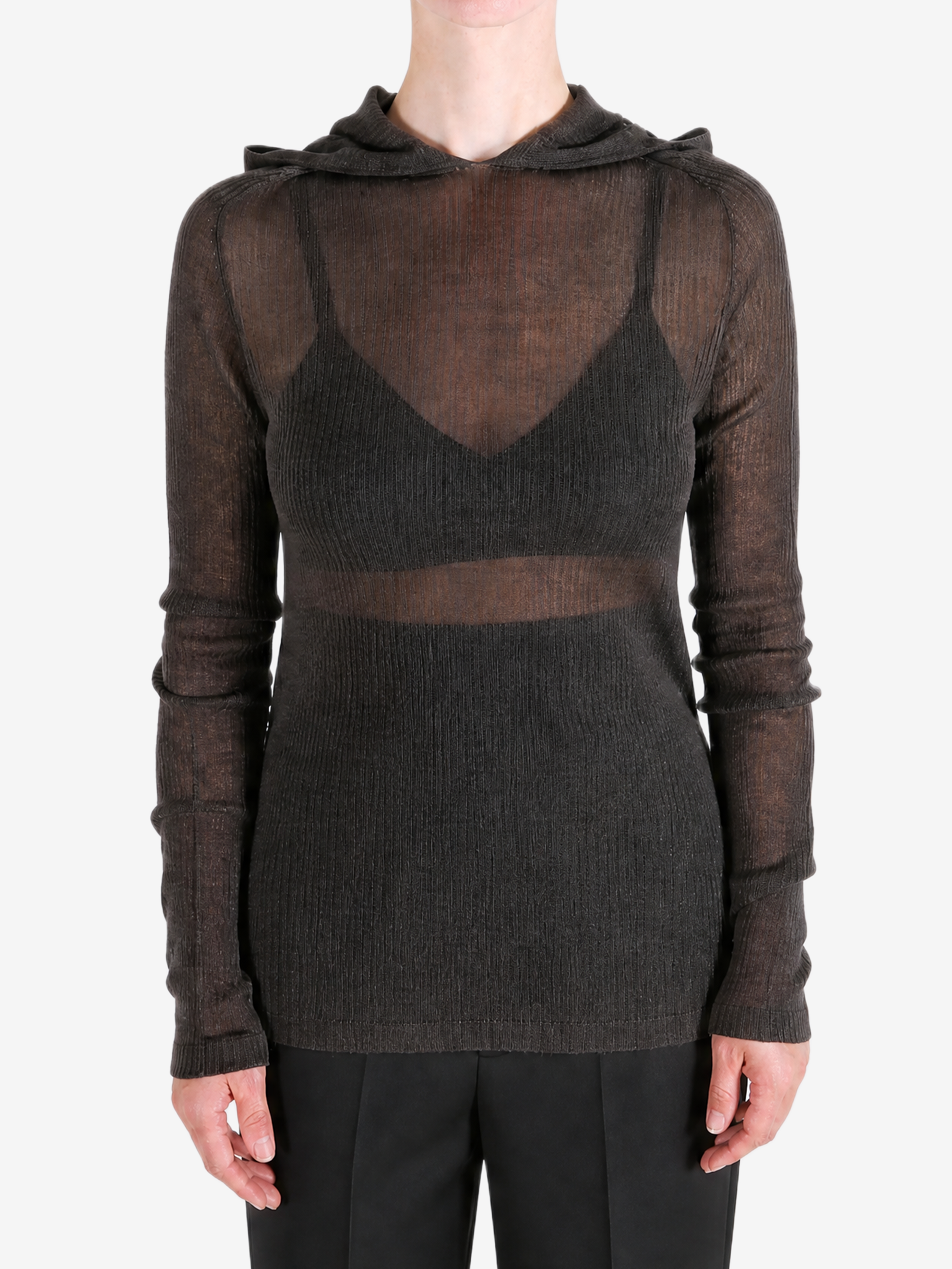 Brown top worn by a person, showing the top fit