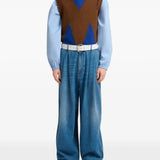 Blue pants, full body view