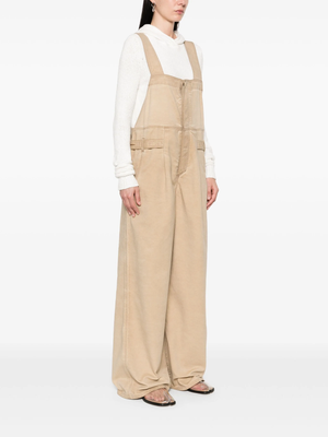 Beige overalls, full body view