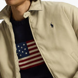 Tan jacket worn by a person, showing the jacket fit