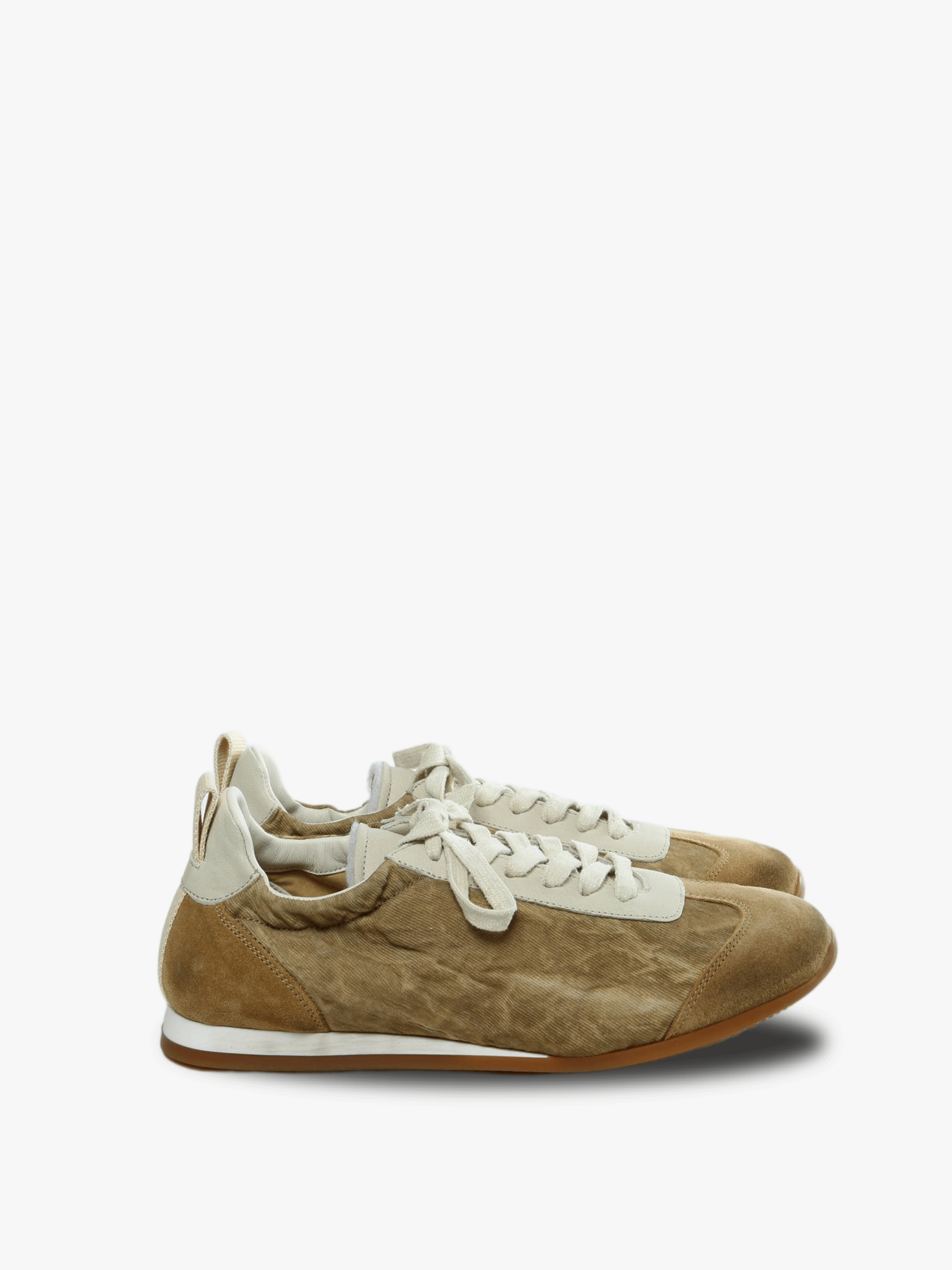 Tan sneakers, front view