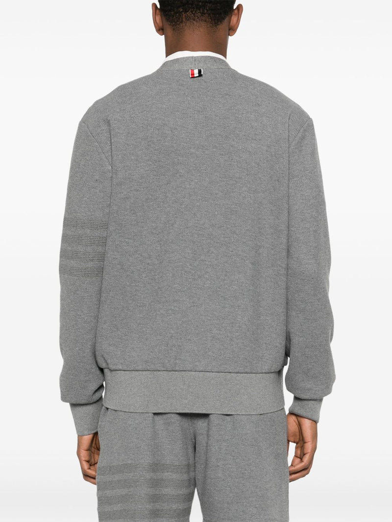 THOM BROWNE - Men Textured Cotton V Neck Cardigan