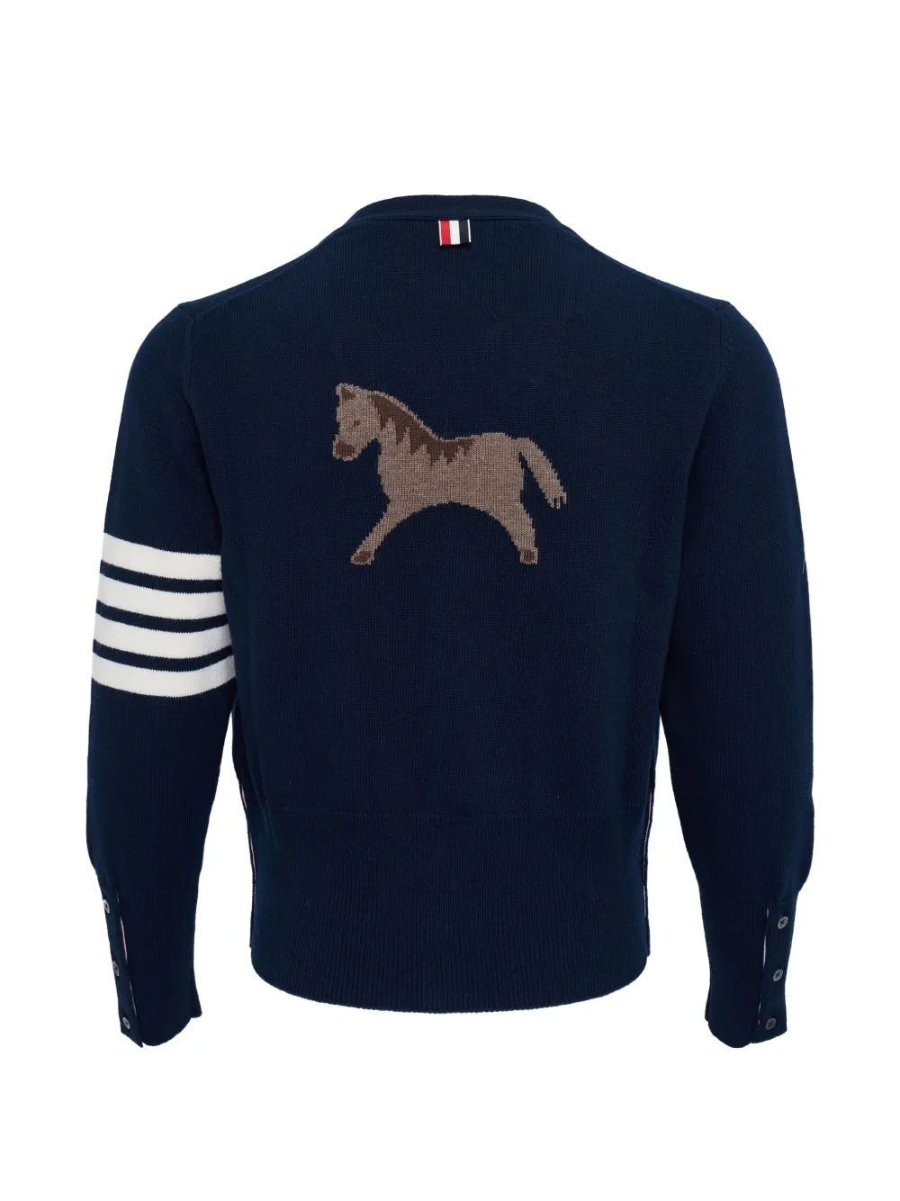 Blue knitwear, back view