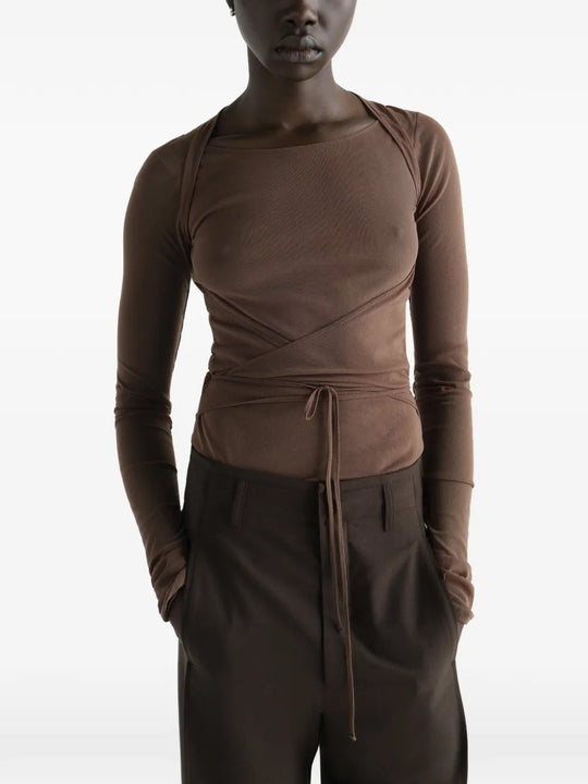 Brown top, full body view
