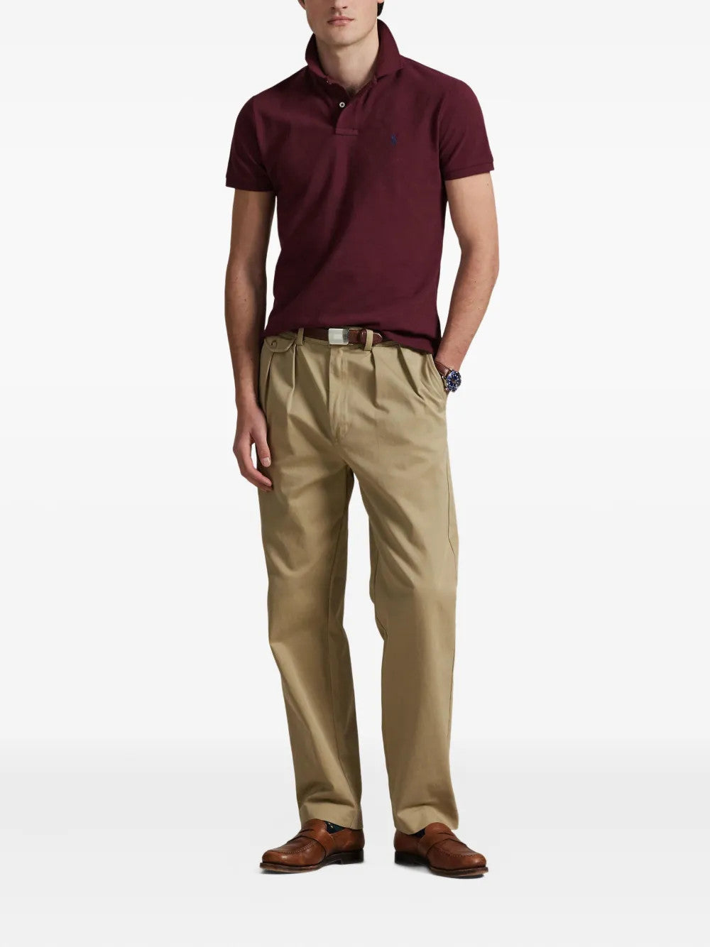 Burgundy top, full body view