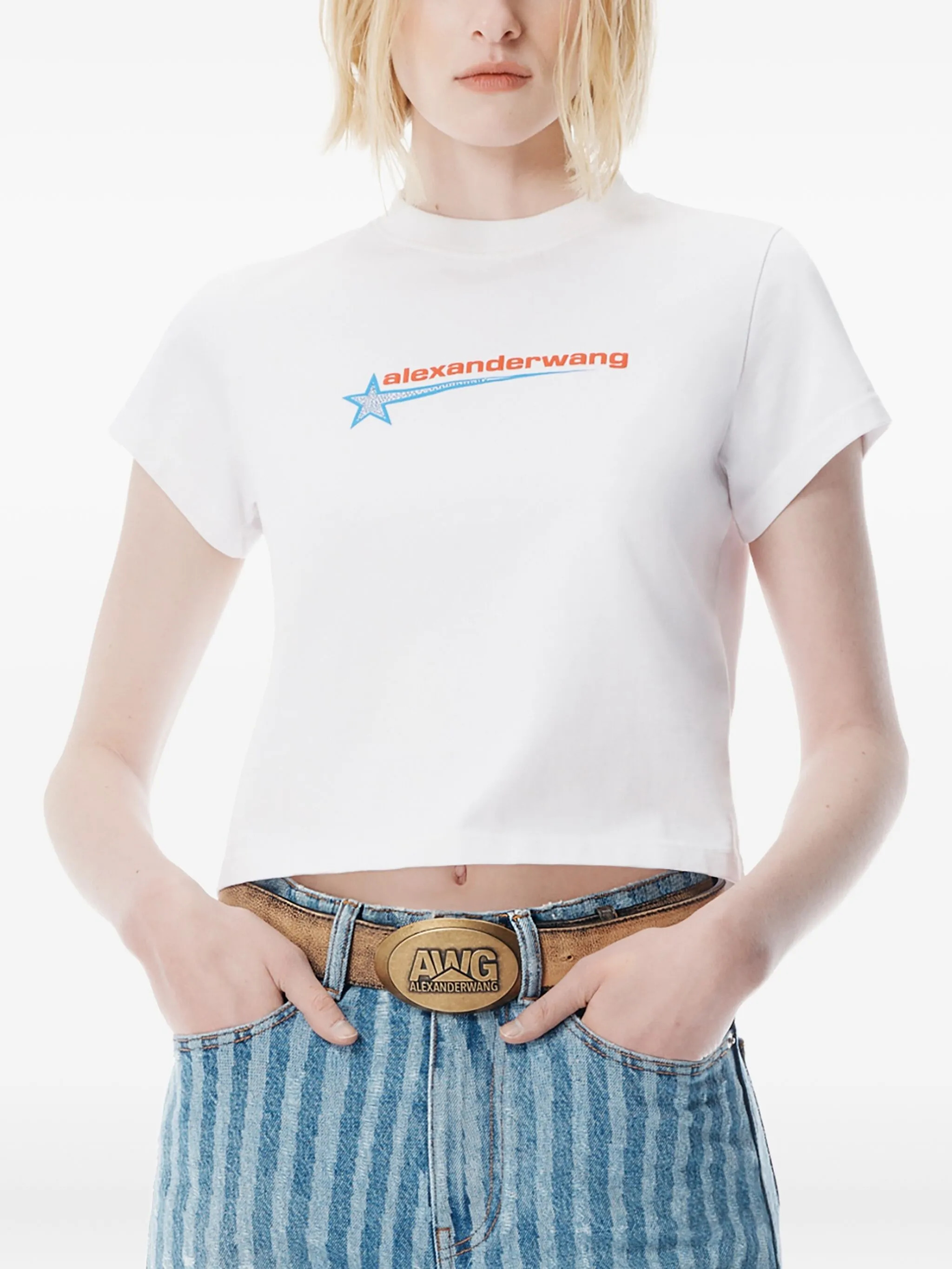 White shirt  worn by a person, showing the shirt's fit