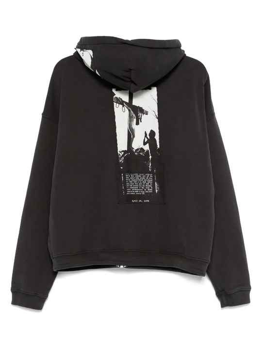 Black hoodies, back view