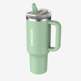 Green straw tumbler, side view