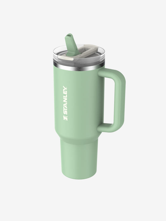 Green straw tumbler, side view