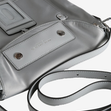 Close up of grey bags, showing texture of the nylon fabric