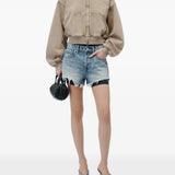 Tan hoodie, full body view