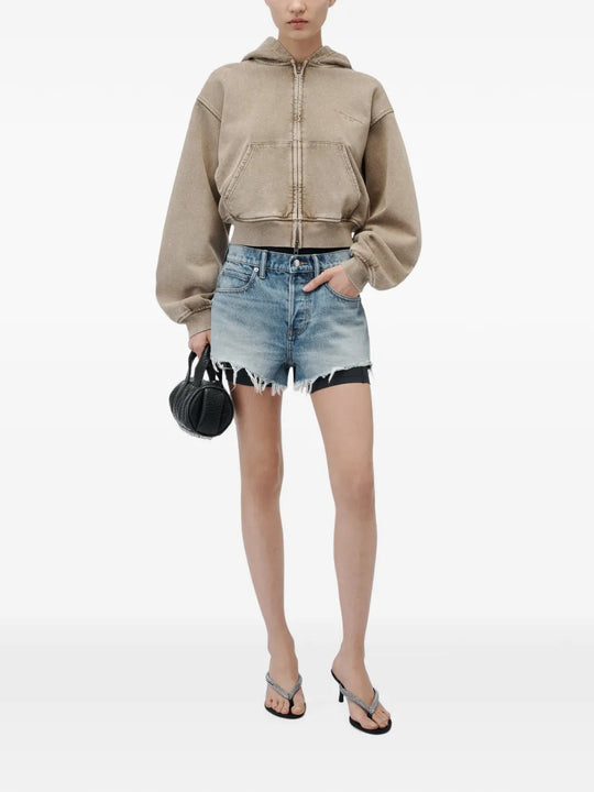 Tan hoodie, full body view