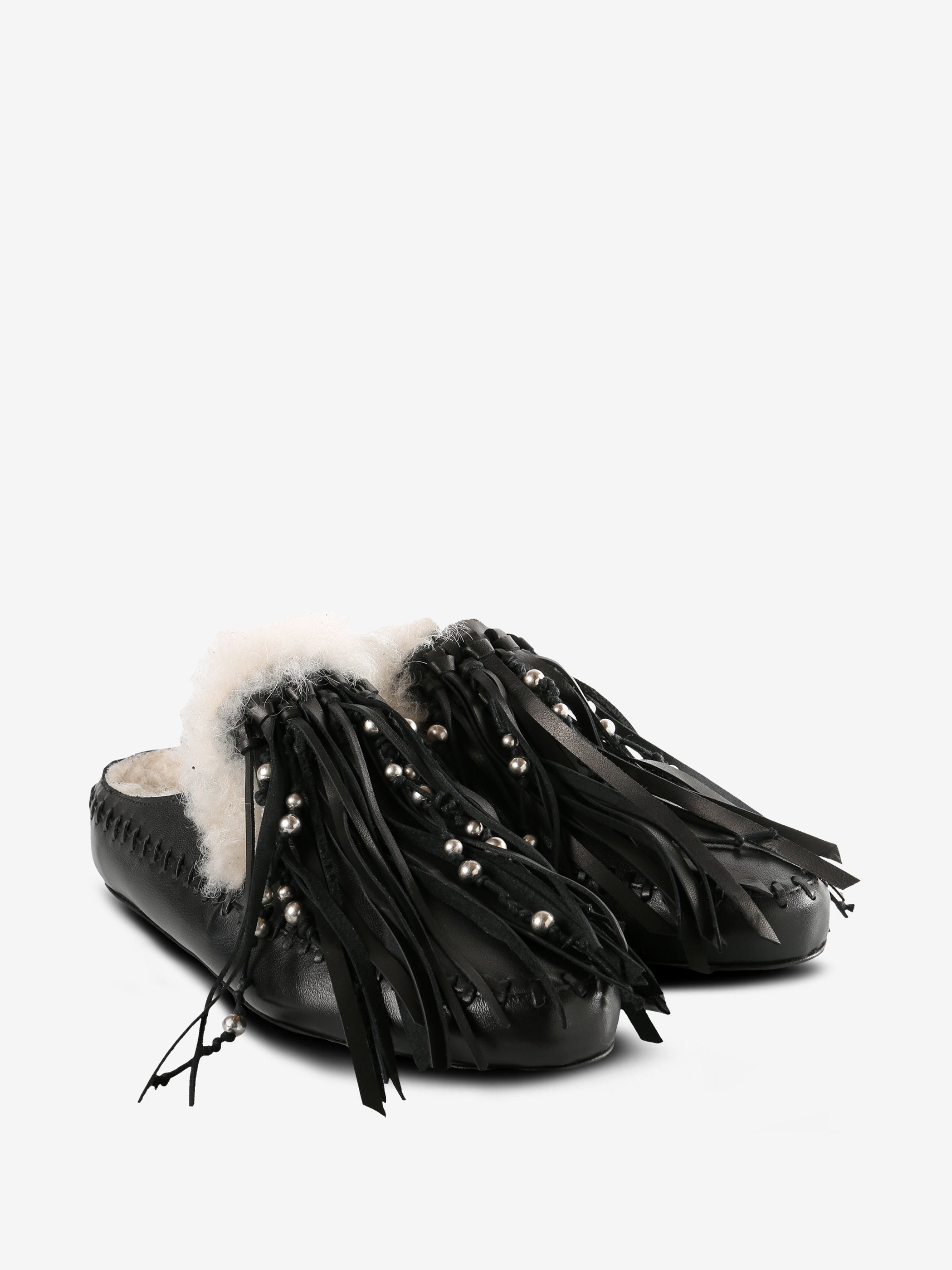 Black mules, side view