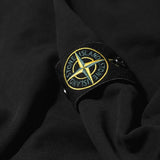 Close up of Black hoodie, showing texture of the 100% cotton fabric