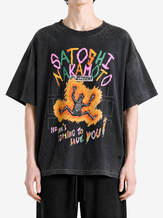 Black t-shirt, full body view