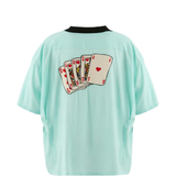 Blue shirt, back view