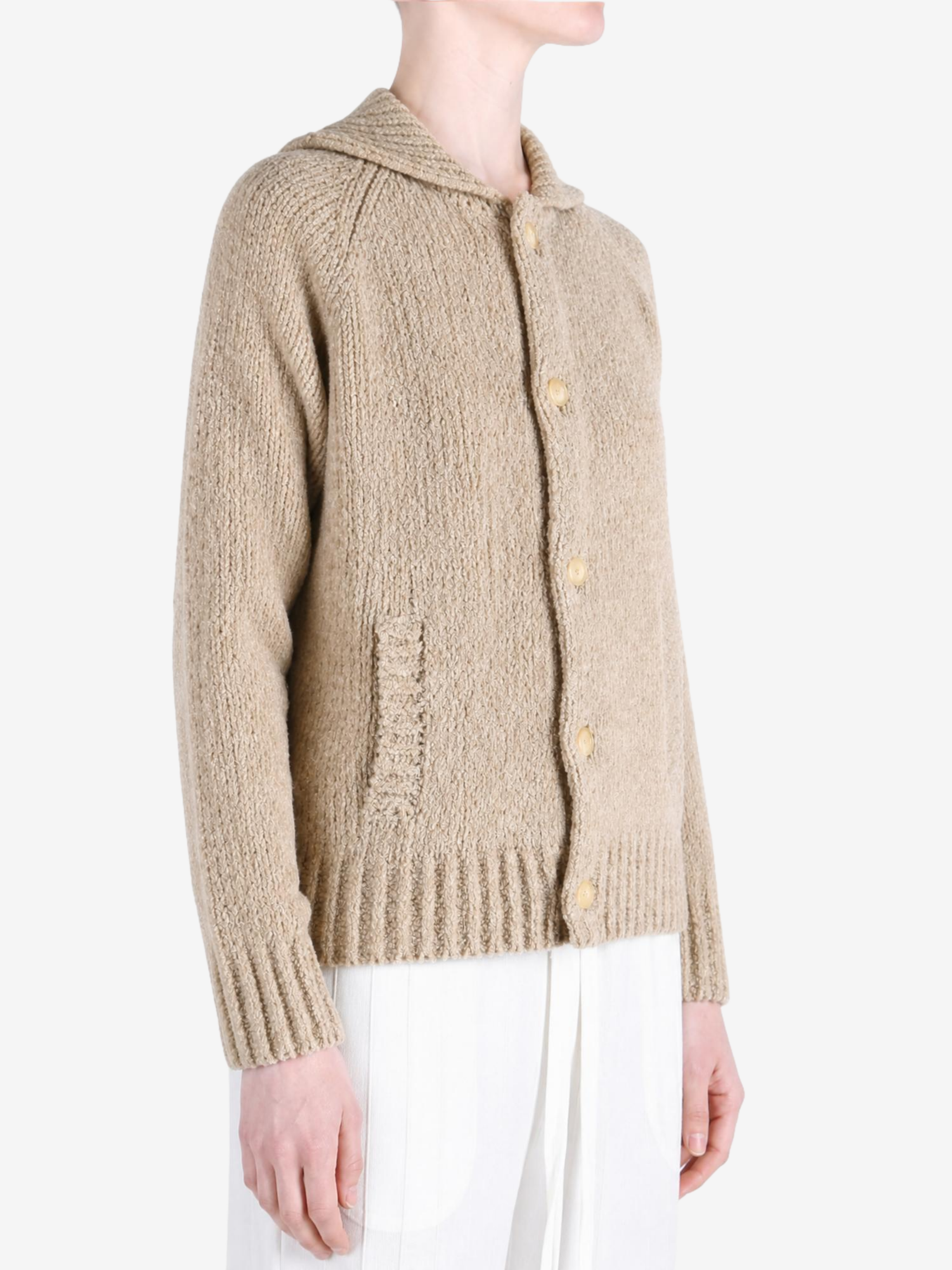 Tan knitwear, front view