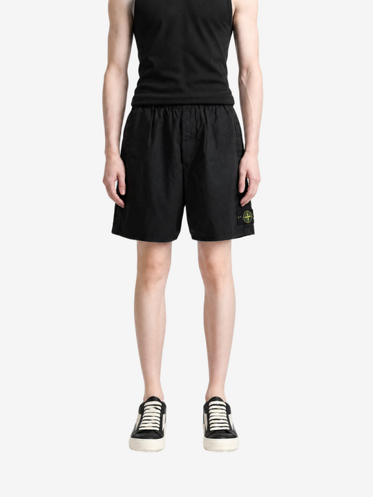 Black shorts, full body view