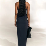 Navy dress, full body view