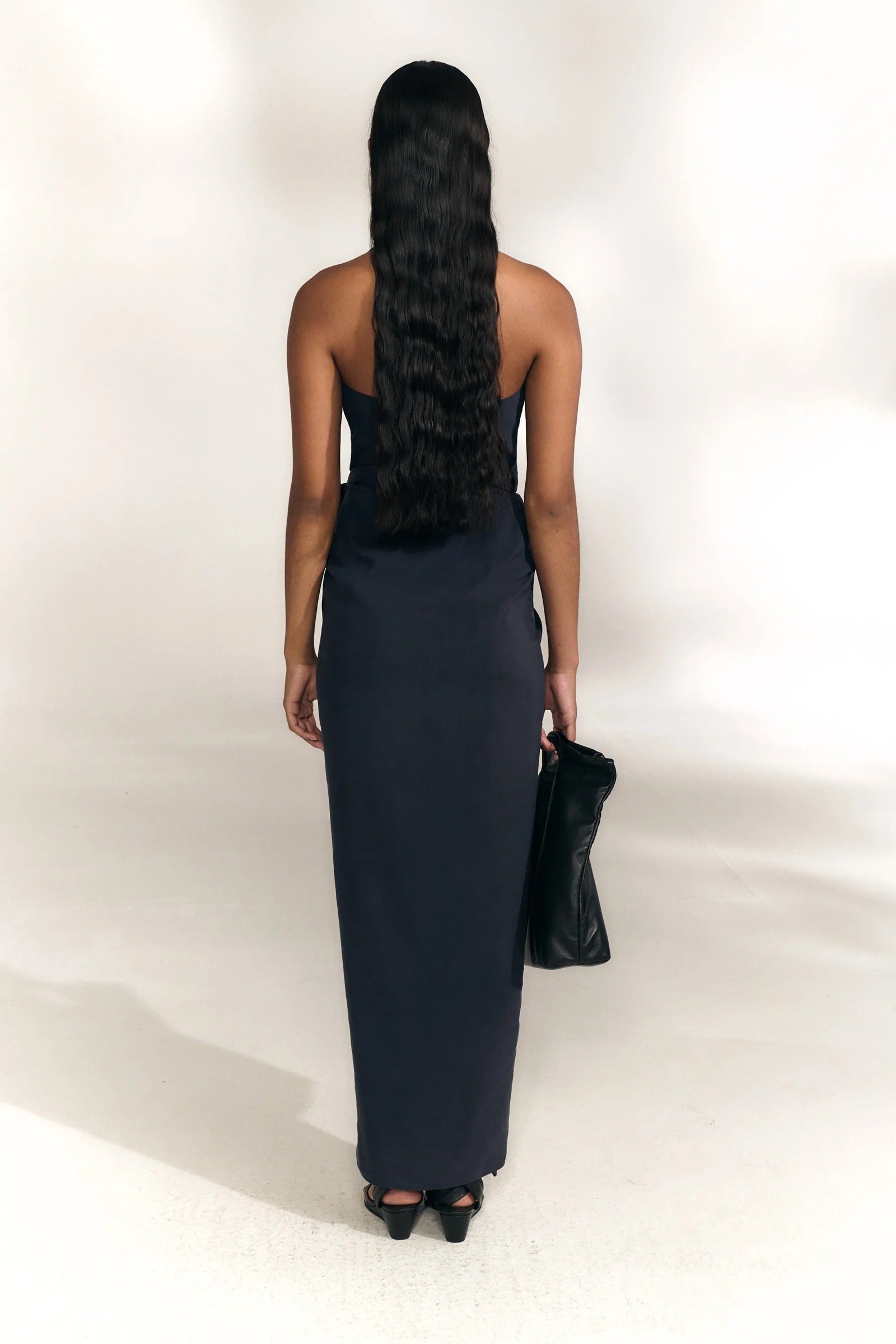 Navy dress, full body view