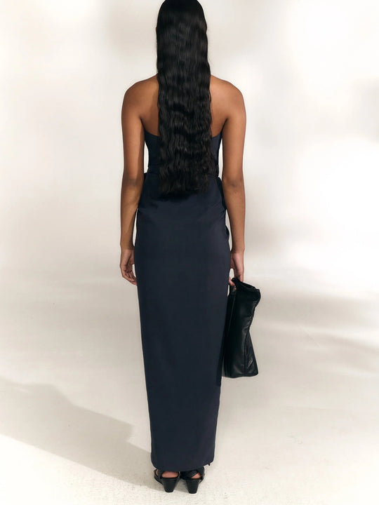 Navy dress, full body view