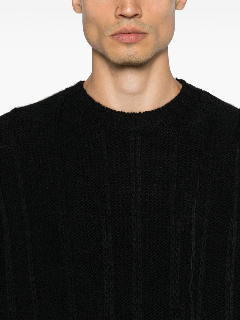 YOHJI YAMAMOTO POUR HOMME - Men String Switching Round Neck Sweater