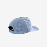 Blue hat, back view
