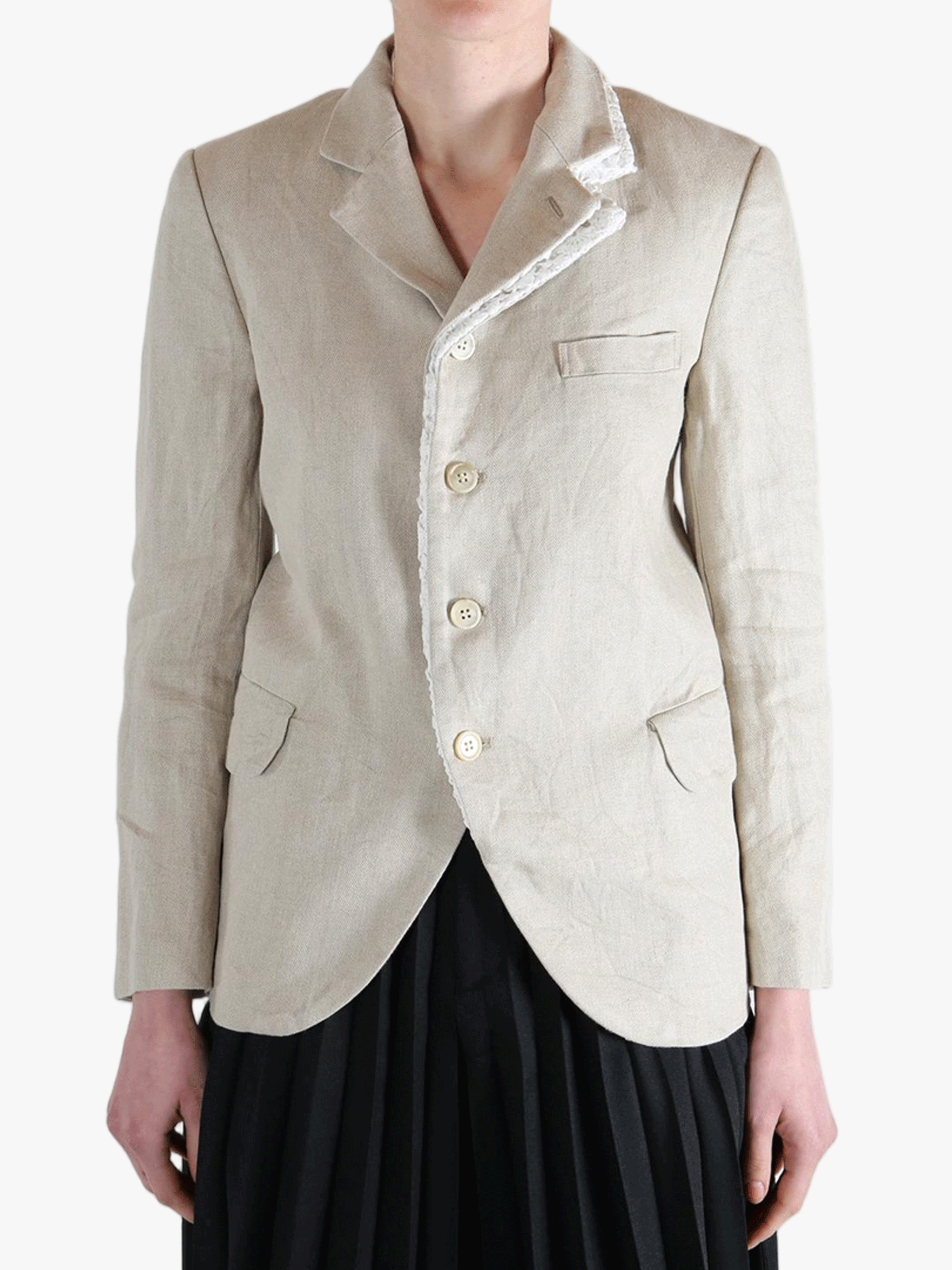 White jacket worn by a person, showing the white jacket fit