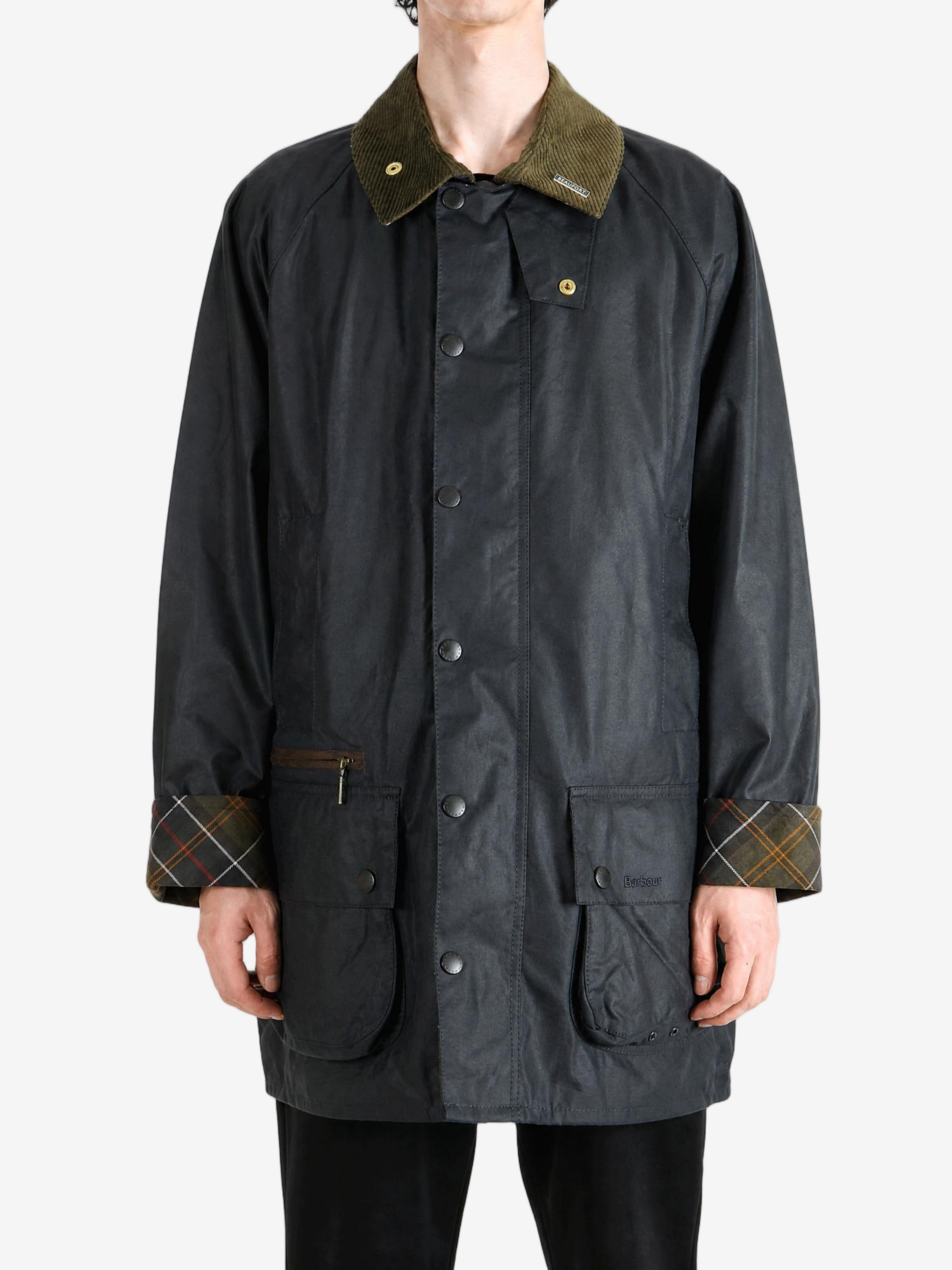 Navy jacket, full body view