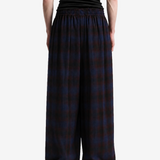Navy pants, full body view