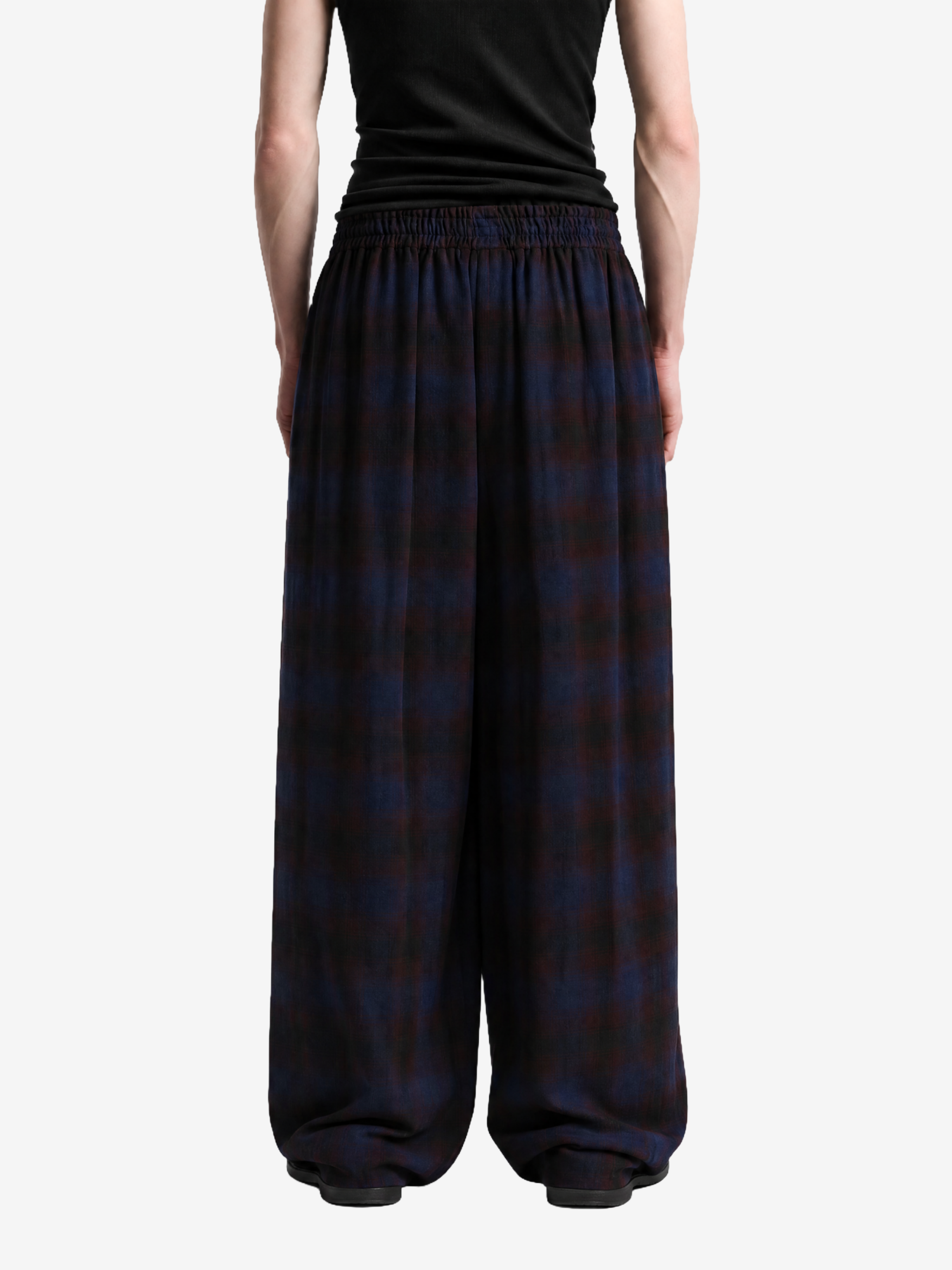 Navy pants, full body view