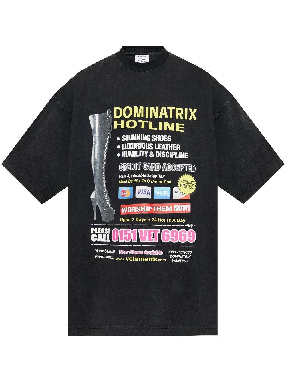 VETEMENTS - Unisex Dominatrix Hotline Oversized T-shirt VETEMENTS - Unisex Dominatrix Hotline Oversized T-shirt