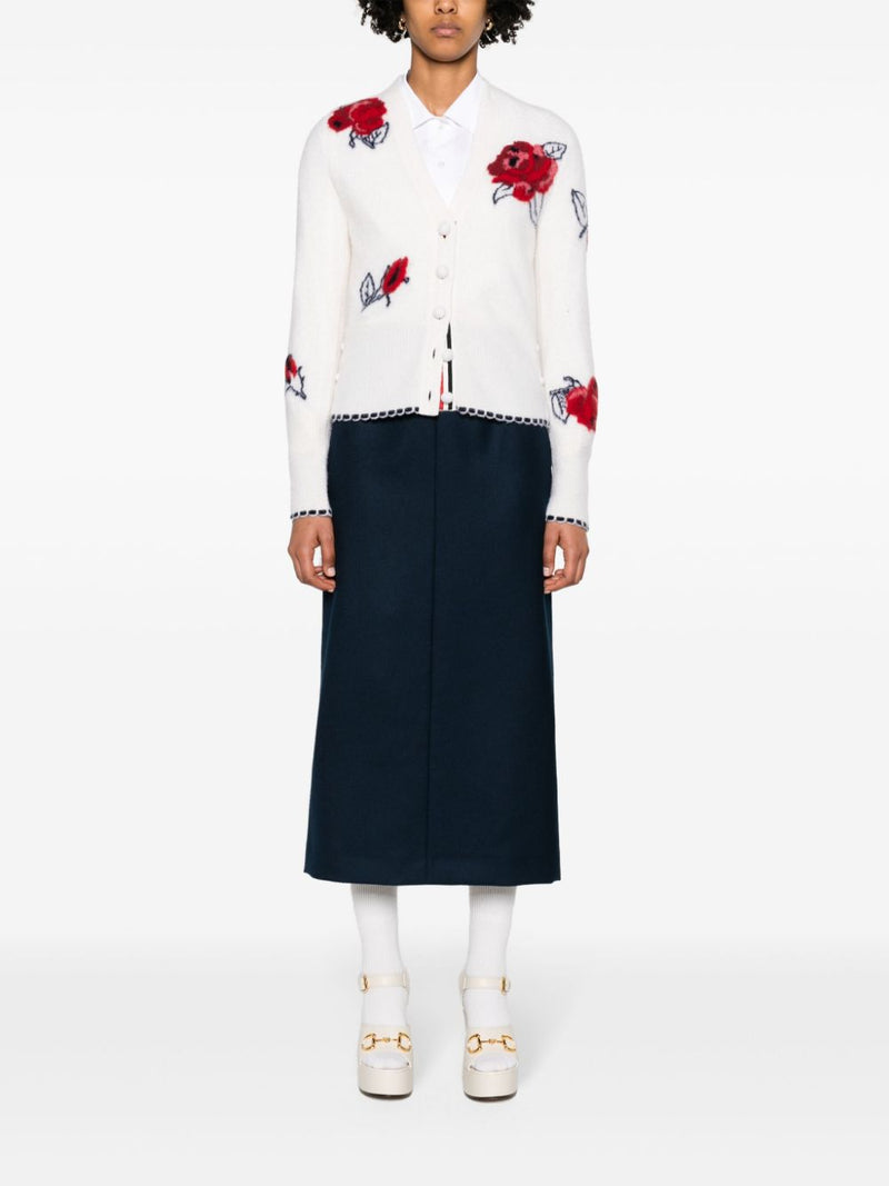 THOM BROWNE - Women Calf Legth Side Tab Skirt In Solid Wool Twill