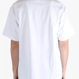 White T-shirt worn by a person, showing the t-shirt's fit