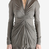 Grey t-shirt worn by a person, showing the t-shirt's fit