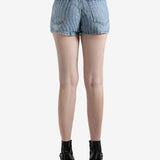 Blue shorts worn by a person, showing the shorts' fit