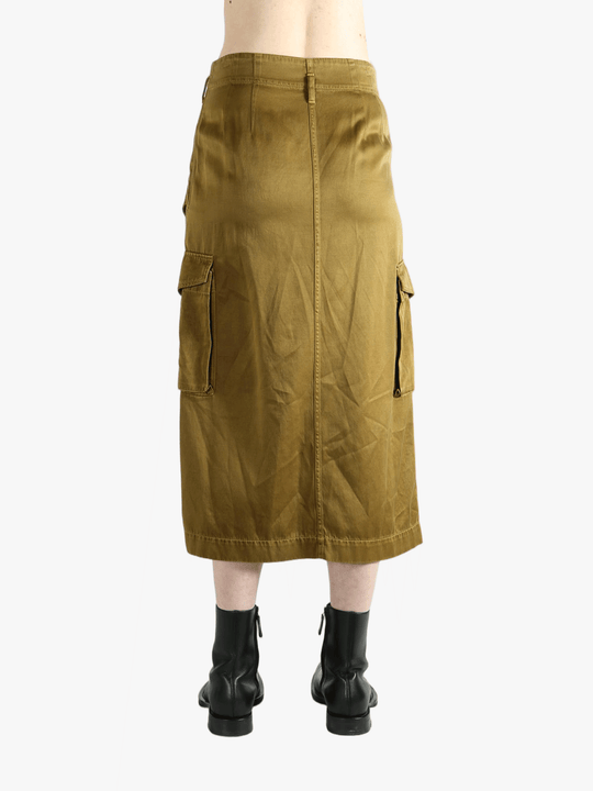 Brown skirt worn by a person, showing the skirt fit