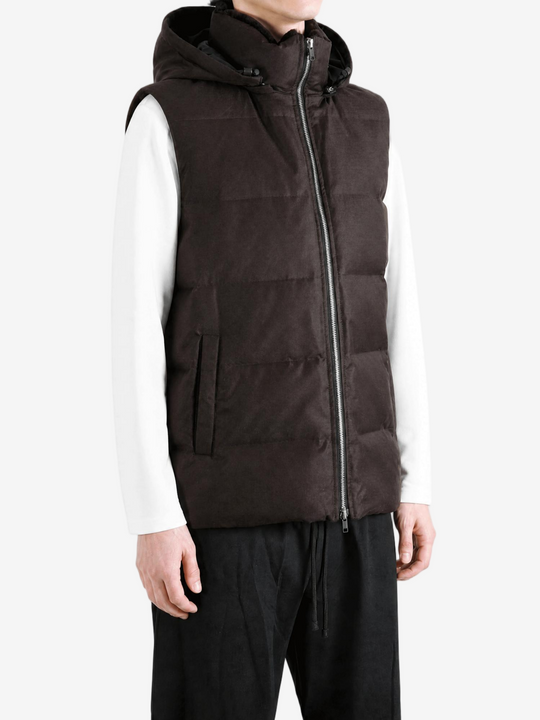 Brown jacket worn by a person, showing the jacket fit